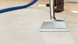 Carpet cleaning wand head gliding over a light carpet during hot-water extraction, Cedar Rapids, IA.